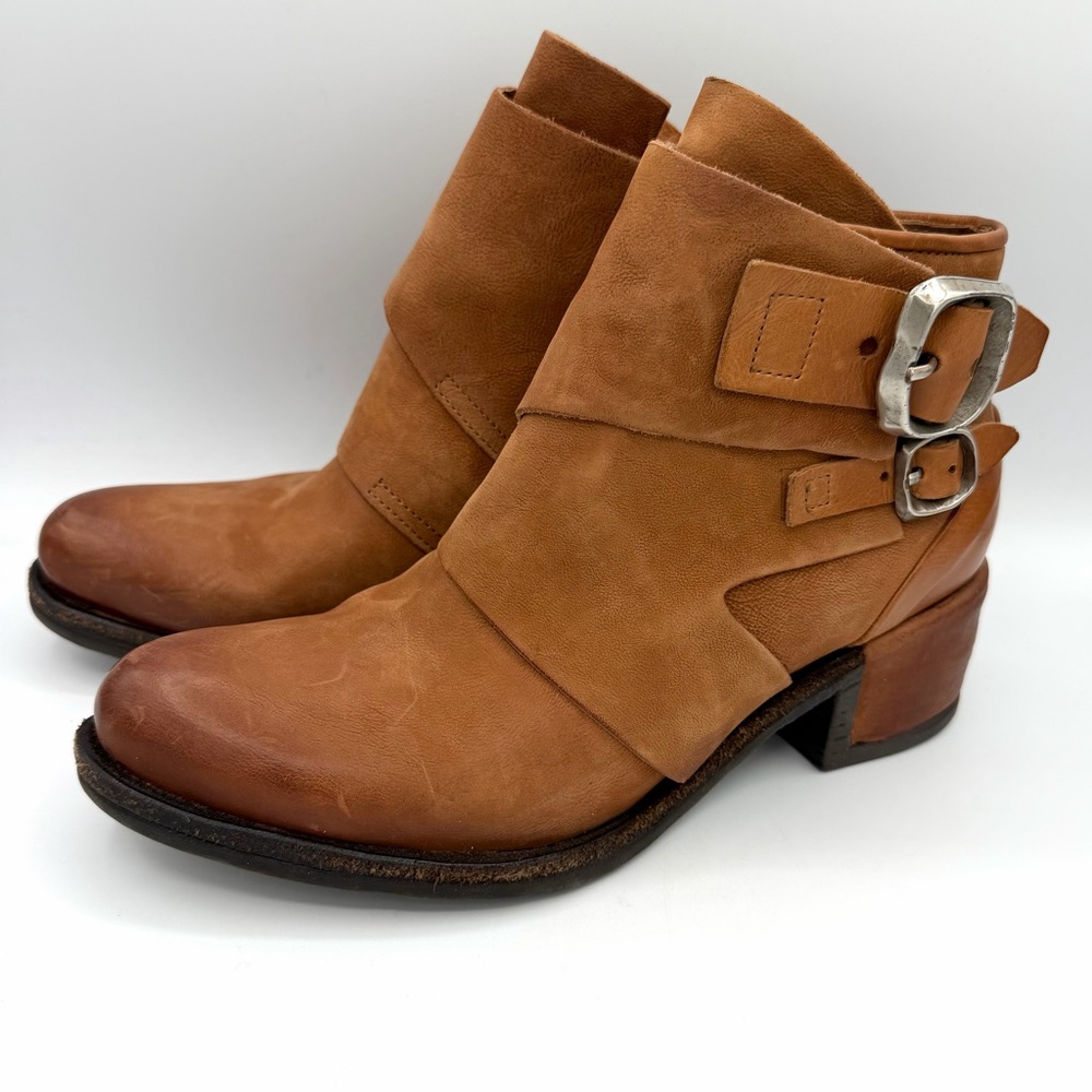 A.S. 98 Olin leather boot cognac buckle accent zipper closure